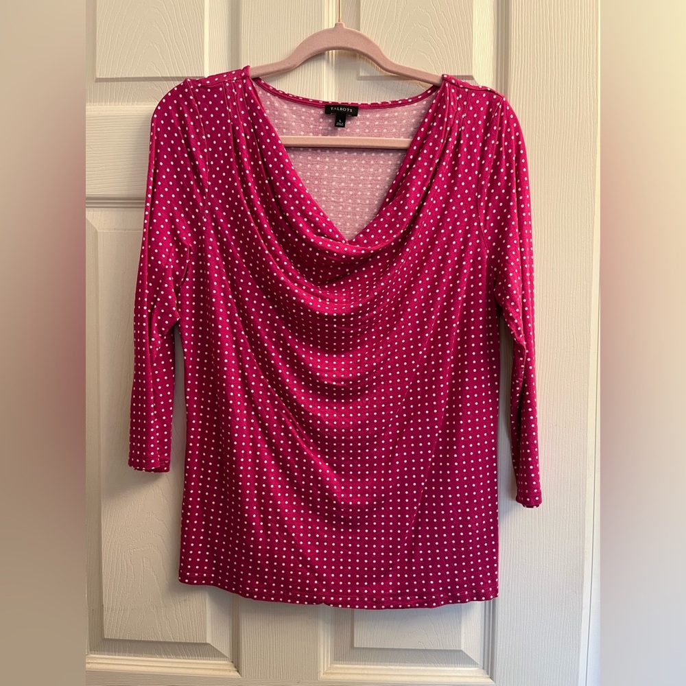 #32 Talbots Women’s Fuchsia Polka Dot 3/4 Sleeve Blouse Large